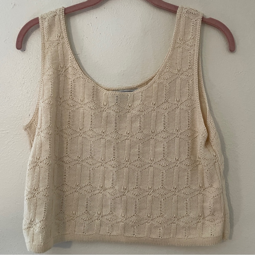 Vintage G.A.S. West USA Cotton Knit Sweater Tank Cream Cropped M - Picture 7 of 11